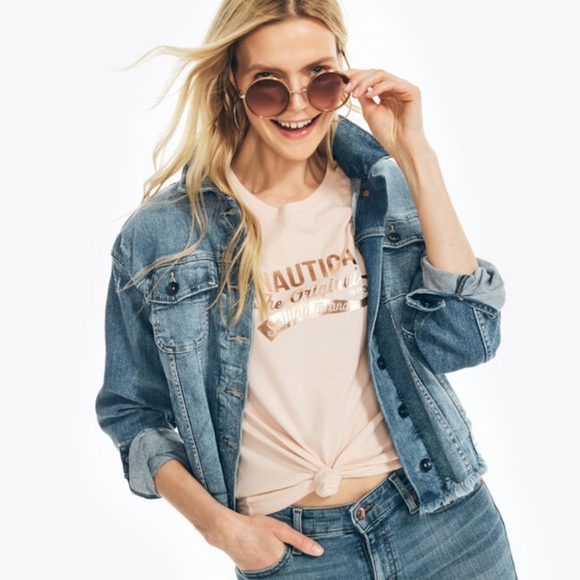 Nautica Women's M Gold Foil Tee NEW - Picture 3 of 14